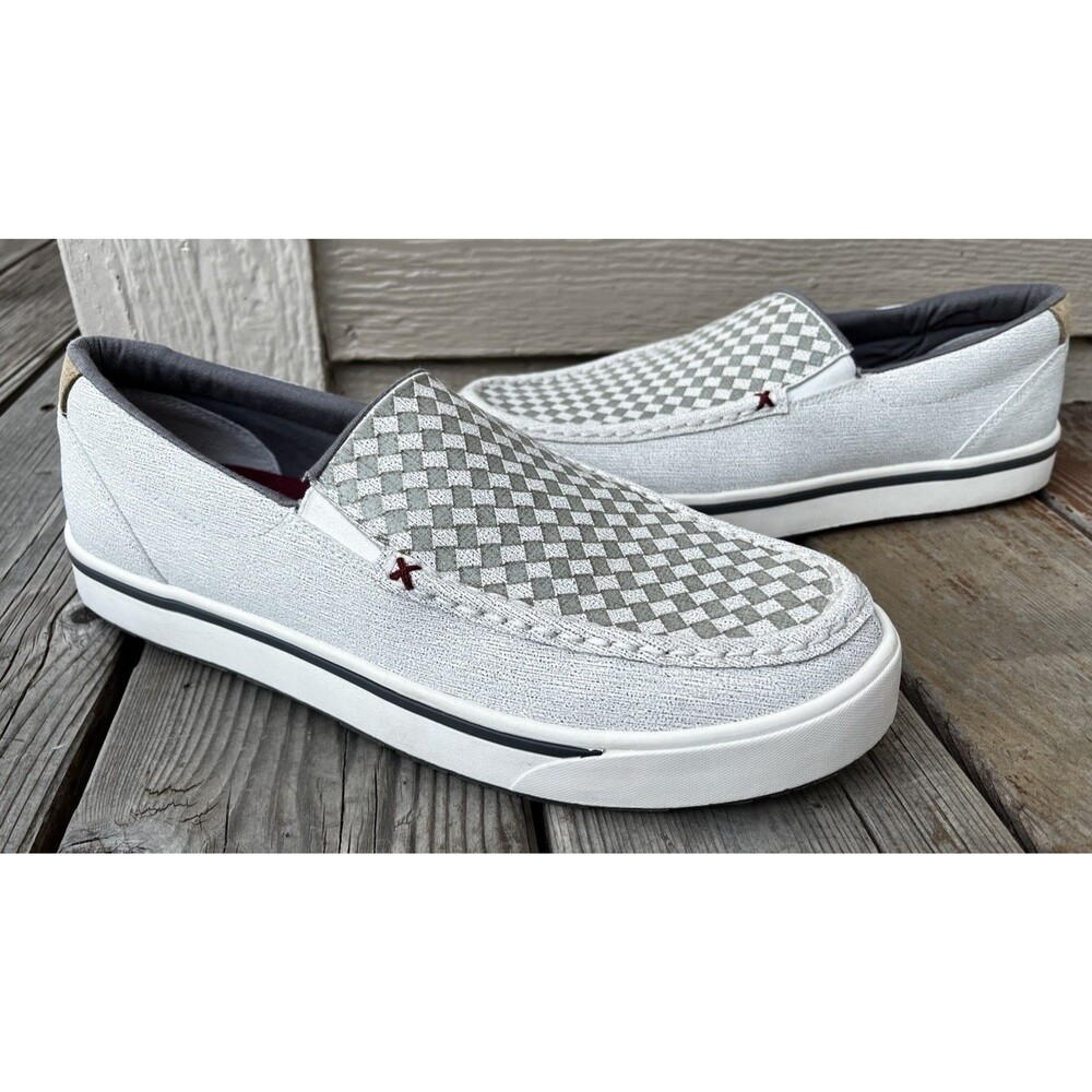 Nice! Twisted X Men’s 12 Slip On Kicks Casual Shoes Woven Leather White/Grey